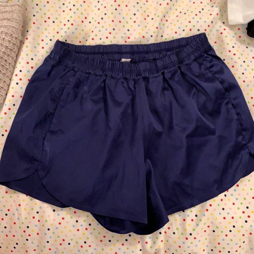 blue, satin-effect lululemon shorts!